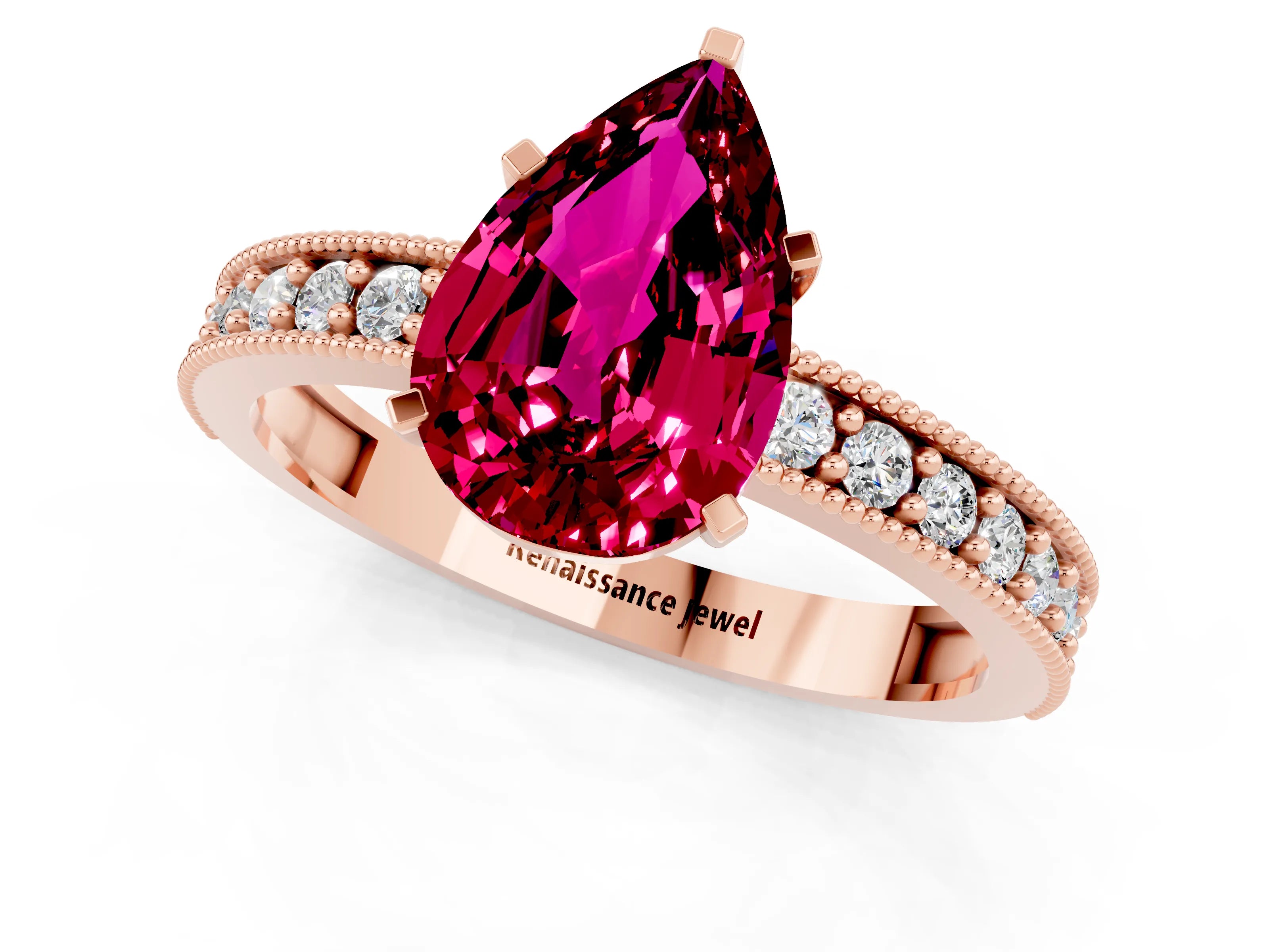 Rose gold Pear Cut Garnet Milgrain Pavé Engagement Ring with Four-Prong Setting_1