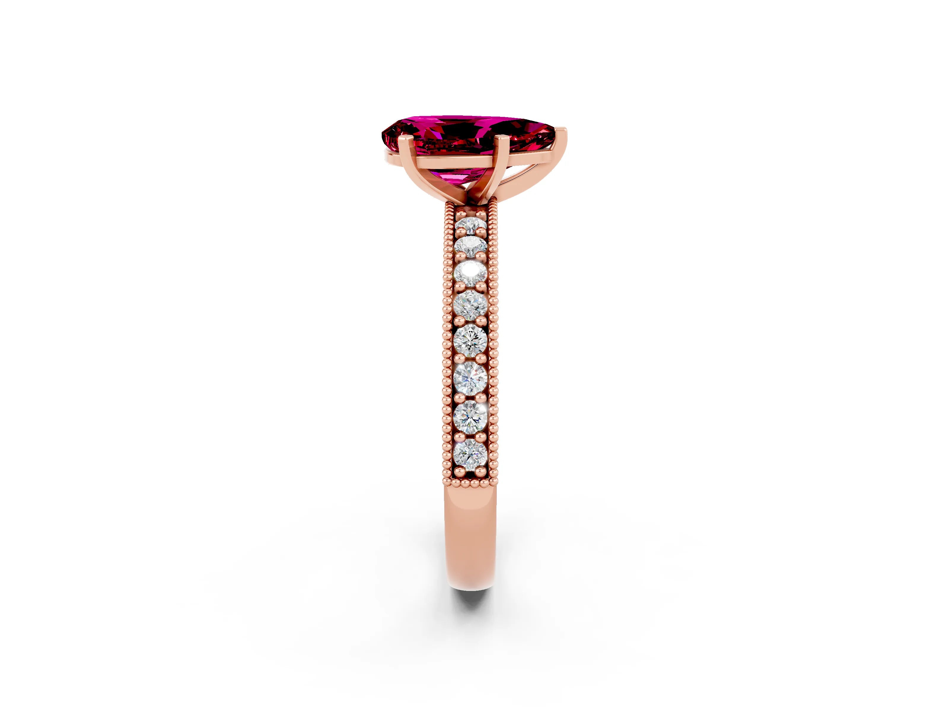 Rose gold Pear Cut Garnet Milgrain Pavé Engagement Ring with Four-Prong Setting_2
