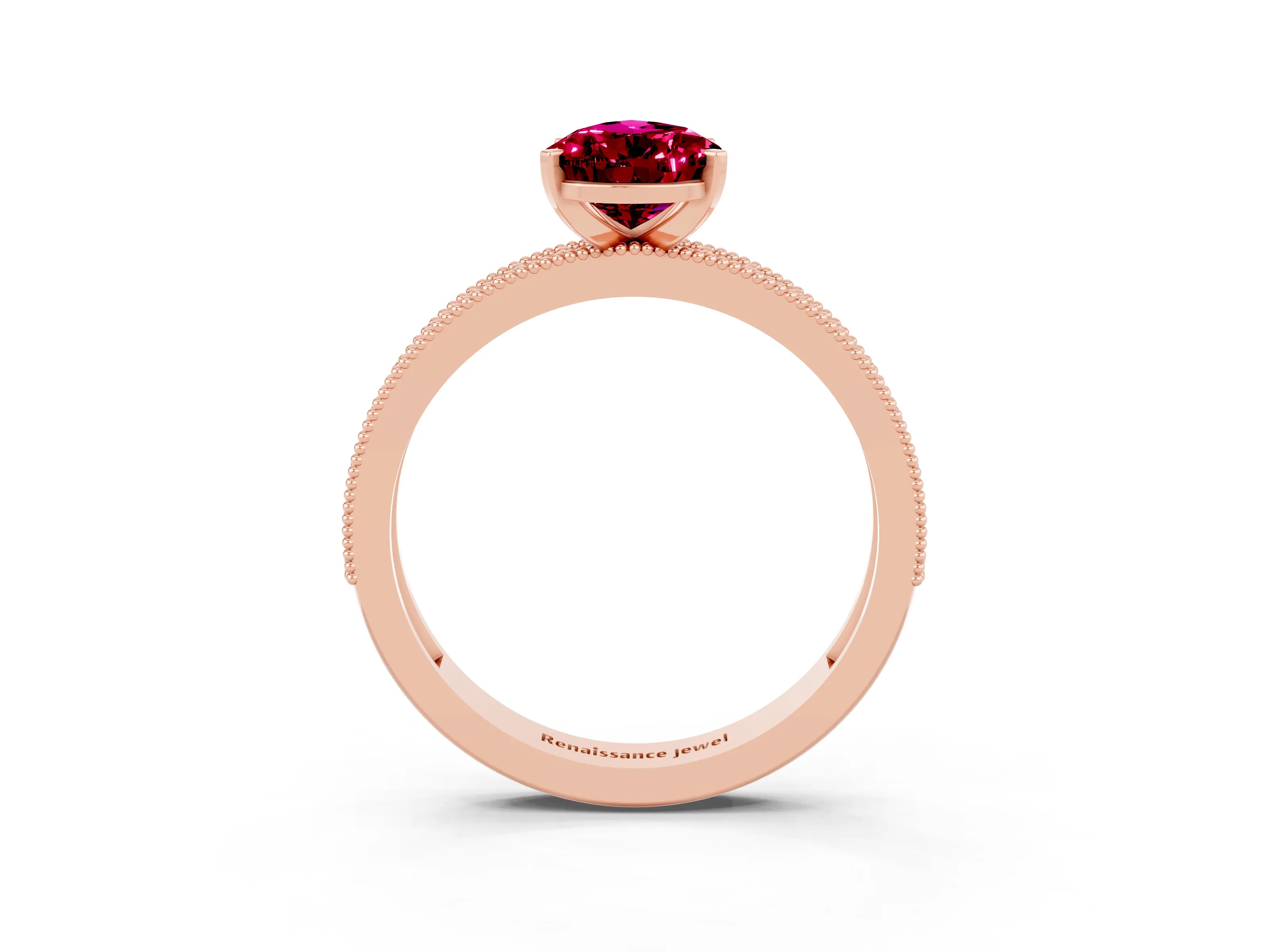 Rose gold Pear Cut Garnet Milgrain Pavé Engagement Ring with Four-Prong Setting_3