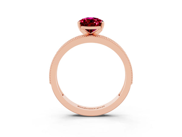 Rose gold Pear Cut Garnet Milgrain Pavé Engagement Ring with Four-Prong Setting