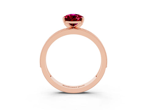 Rose gold Pear Cut Garnet Milgrain Pavé Engagement Ring with Four-Prong Setting_3