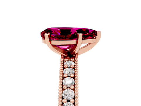 Rose gold Pear Cut Garnet Milgrain Pavé Engagement Ring with Four-Prong Setting_5