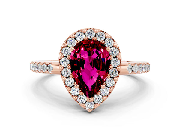 Rose gold Pear Cut Garnet Pavé Halo Ring with Four-Prong Setting