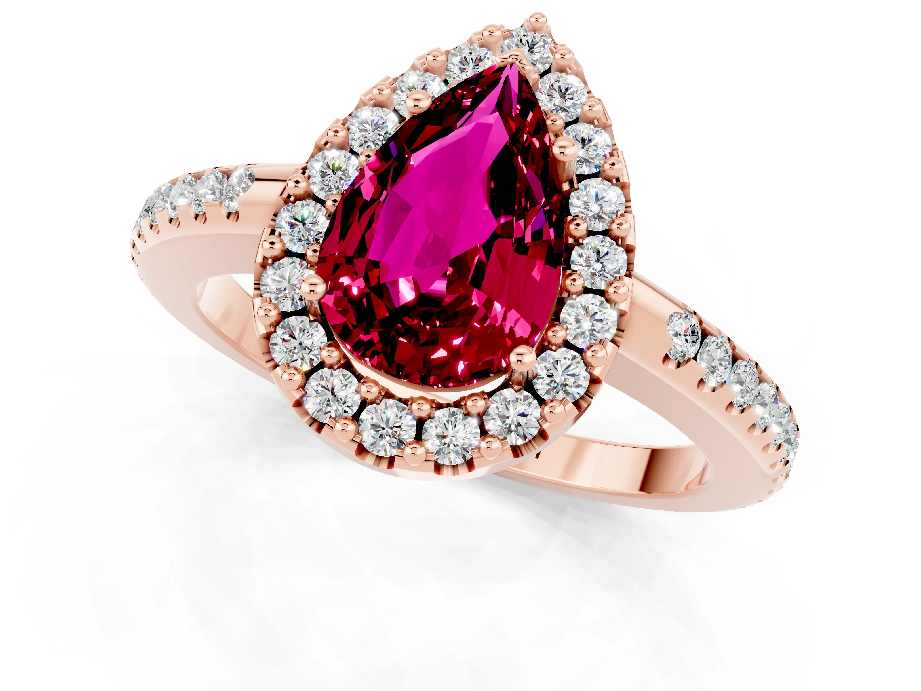 Rose gold Pear Cut Garnet Pavé Halo Ring with Four-Prong Setting_13