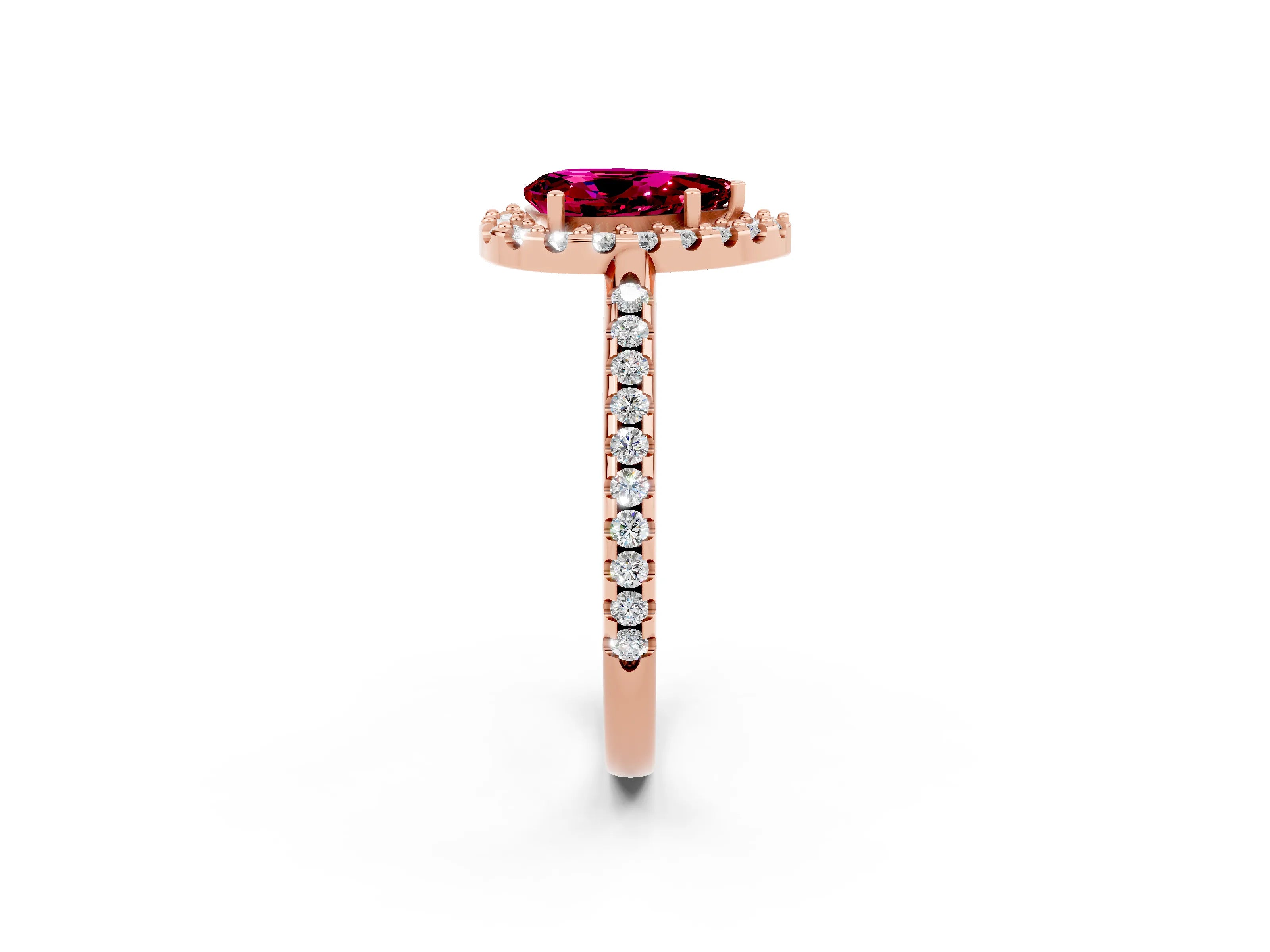 Rose gold Pear Cut Garnet Pavé Halo Ring with Four-Prong Setting_14