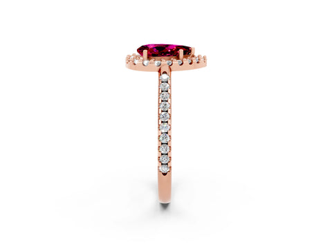 Rose gold Pear Cut Garnet Pavé Halo Ring with Four-Prong Setting_14