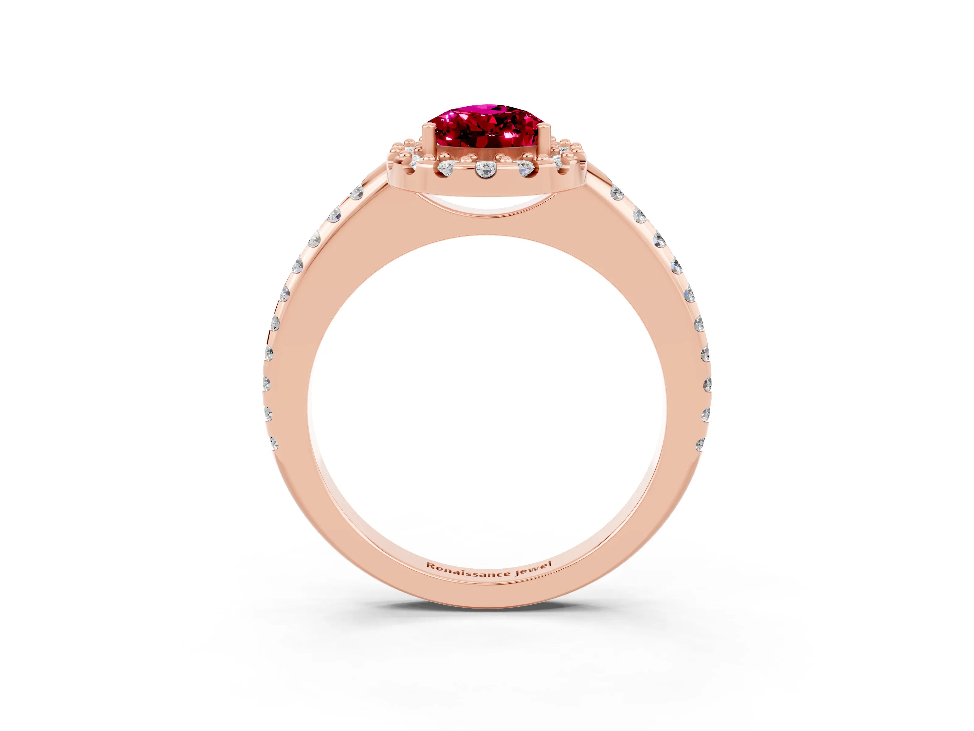 Rose gold Pear Cut Garnet Pavé Halo Ring with Four-Prong Setting_15