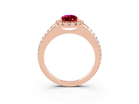 Rose gold Pear Cut Garnet Pavé Halo Ring with Four-Prong Setting_15