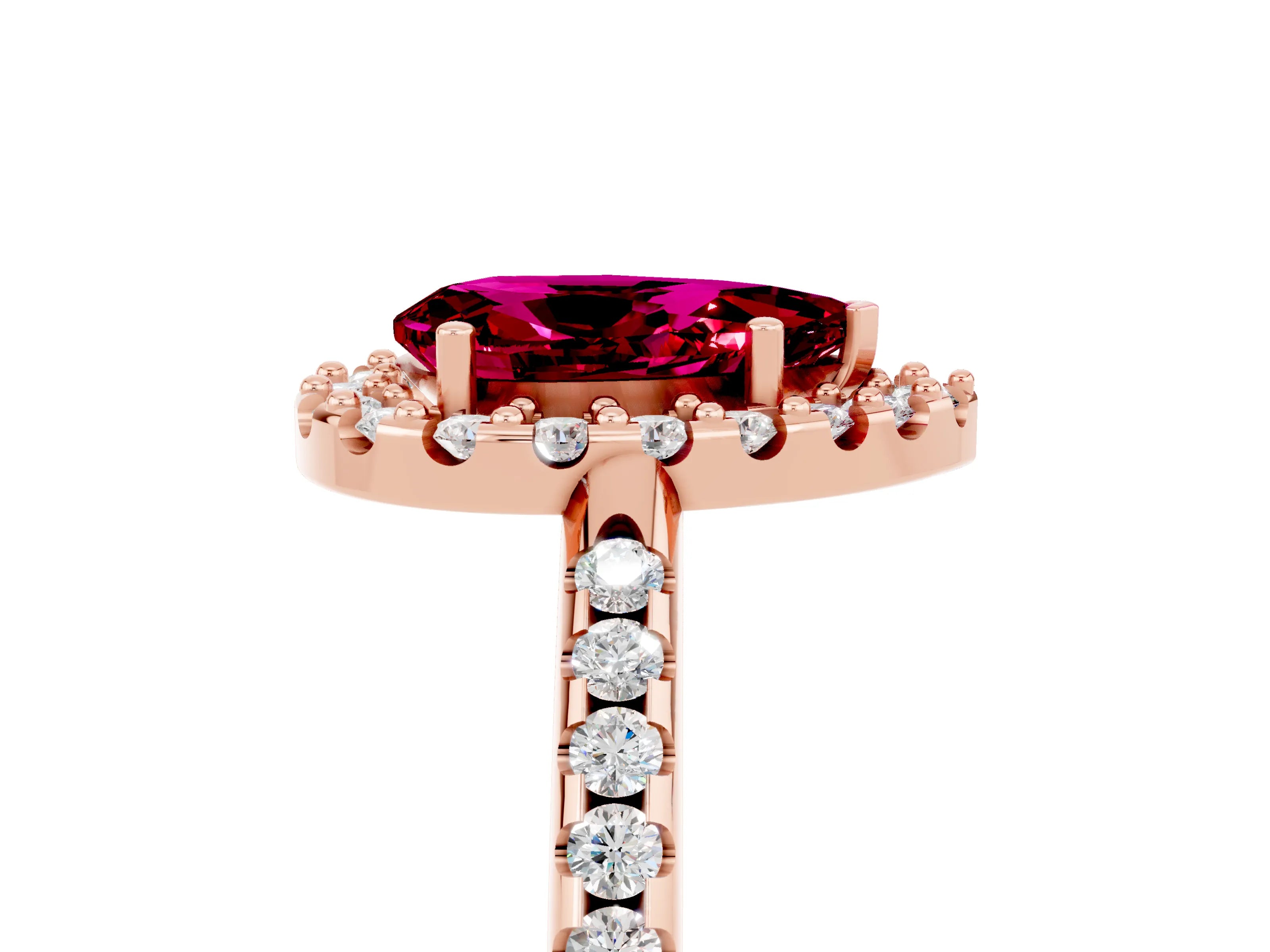 Rose gold Pear Cut Garnet Pavé Halo Ring with Four-Prong Setting_17