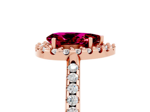 Rose gold Pear Cut Garnet Pavé Halo Ring with Four-Prong Setting_17