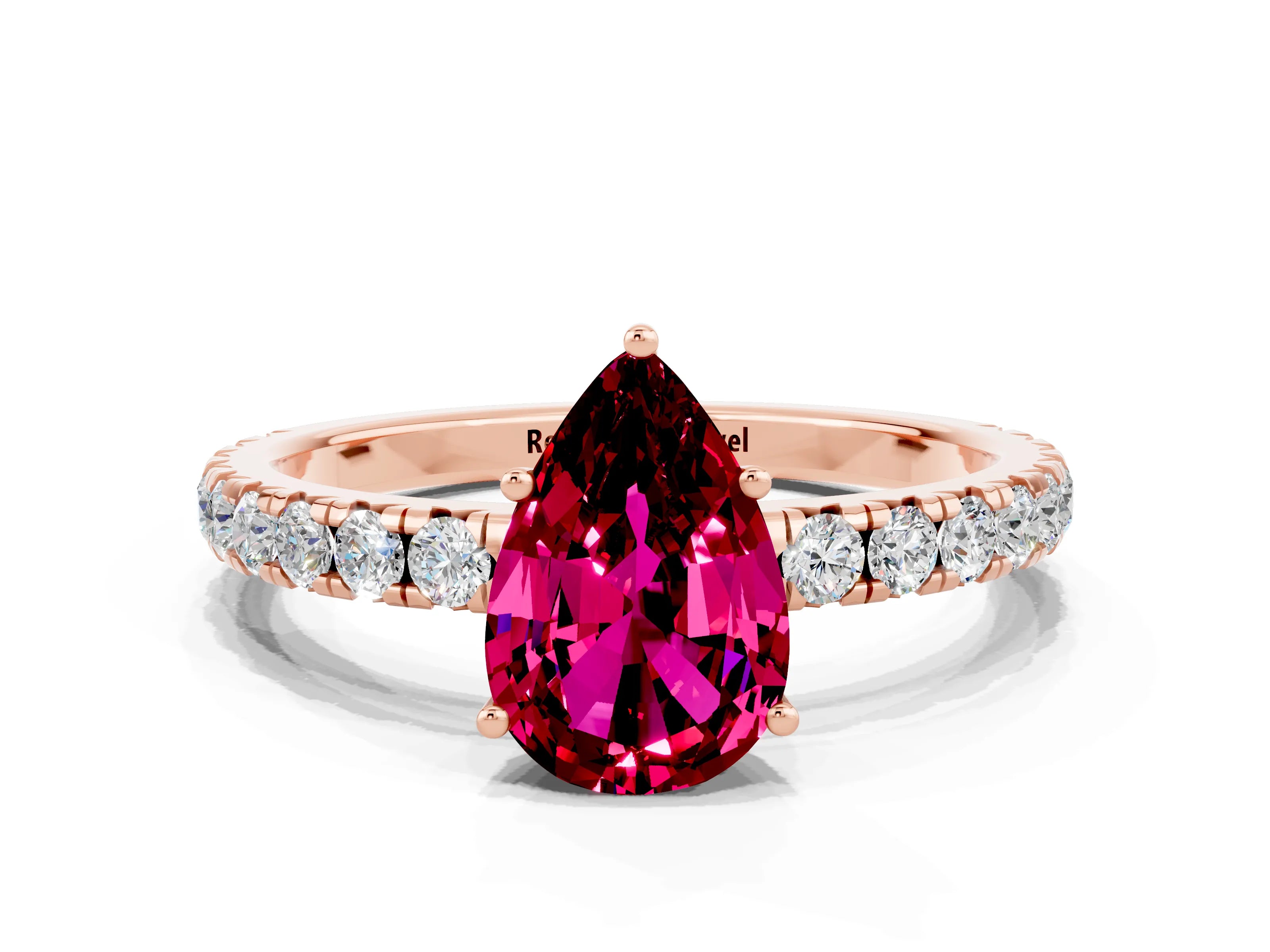 Rose gold Pear Cut Garnet Pavé Solitaire Engagement Ring with Four-Prong Setting_12