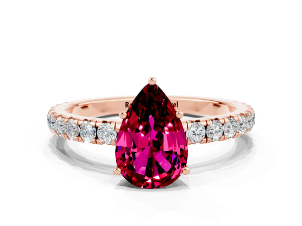 Rose gold Pear Cut Garnet Pavé Solitaire Engagement Ring with Four-Prong Setting