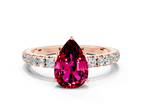 Rose gold Pear Cut Garnet Pavé Solitaire Engagement Ring with Four-Prong Setting_12