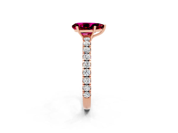 Rose gold Pear Cut Garnet Pavé Solitaire Engagement Ring with Four-Prong Setting