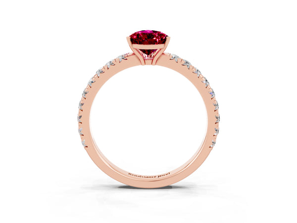 Rose gold Pear Cut Garnet Pavé Solitaire Engagement Ring with Four-Prong Setting