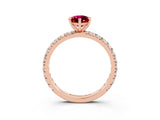 Rose gold Pear Cut Garnet Pavé Solitaire Ring with Round Band and Prong Setting_27