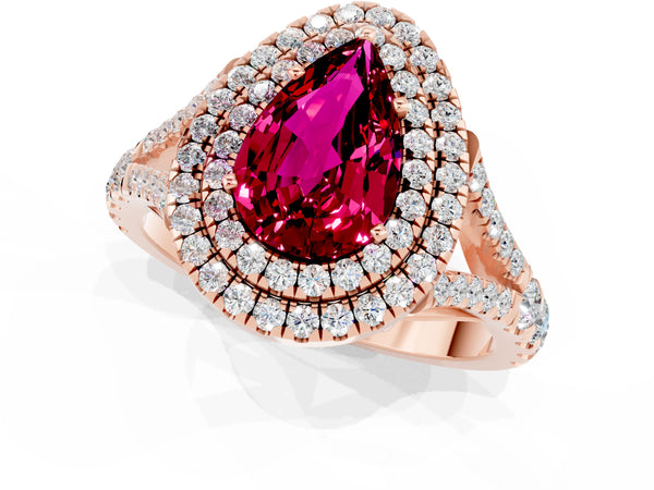 Rose gold Pear Cut Garnet Pavé Split Shank Double Halo Engagement Ring
