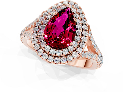 Rose gold Pear Cut Garnet Pavé Split Shank Double Halo Engagement Ring_1