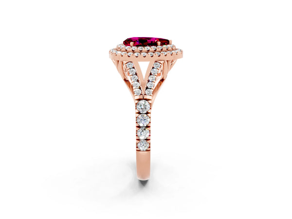 Rose gold Pear Cut Garnet Pavé Split Shank Double Halo Engagement Ring