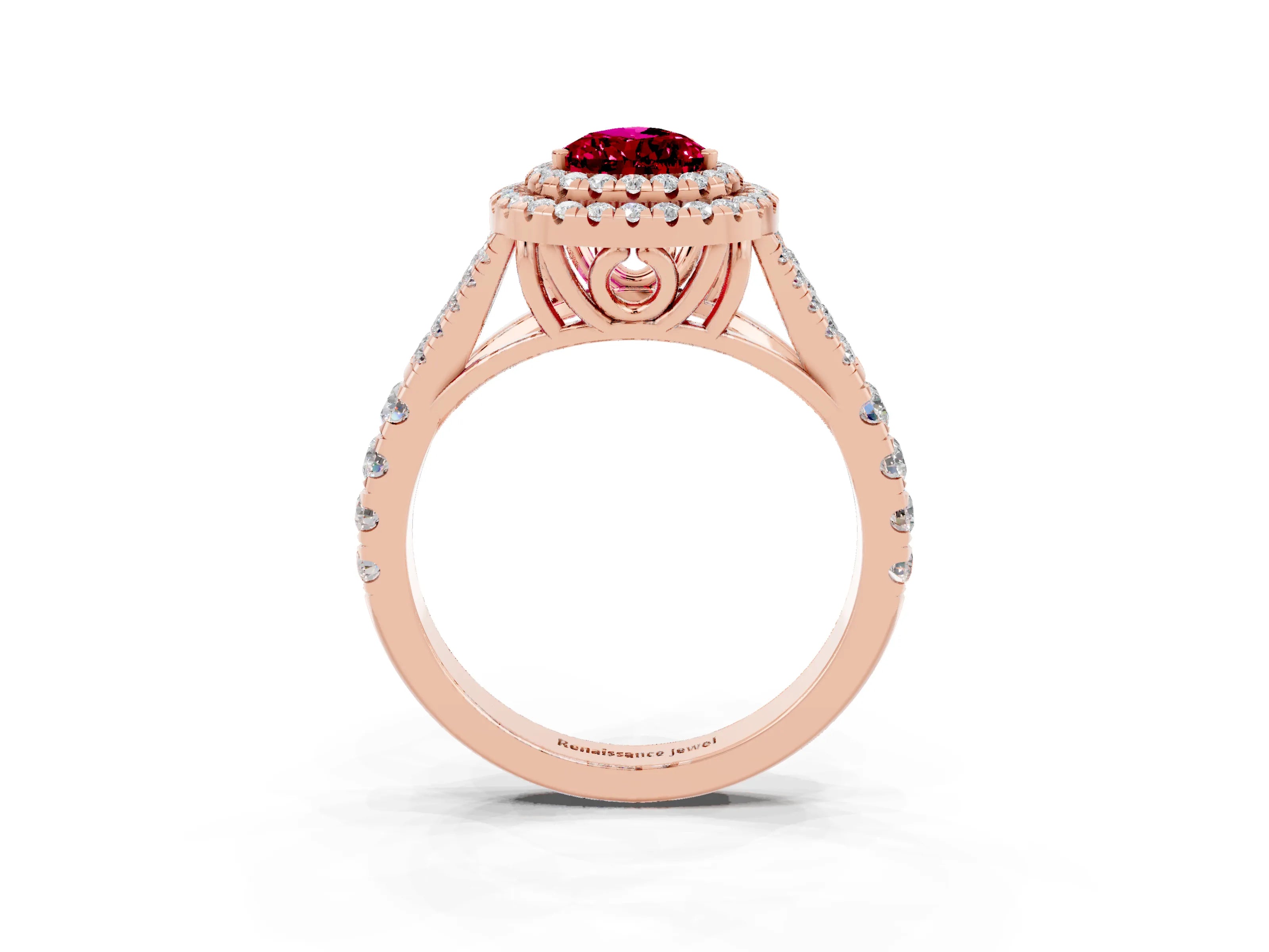 Rose gold Pear Cut Garnet Pavé Split Shank Double Halo Engagement Ring_3