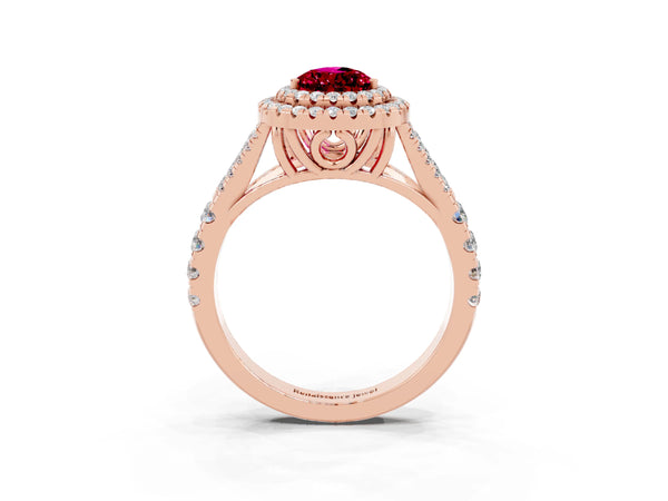 Rose gold Pear Cut Garnet Pavé Split Shank Double Halo Engagement Ring
