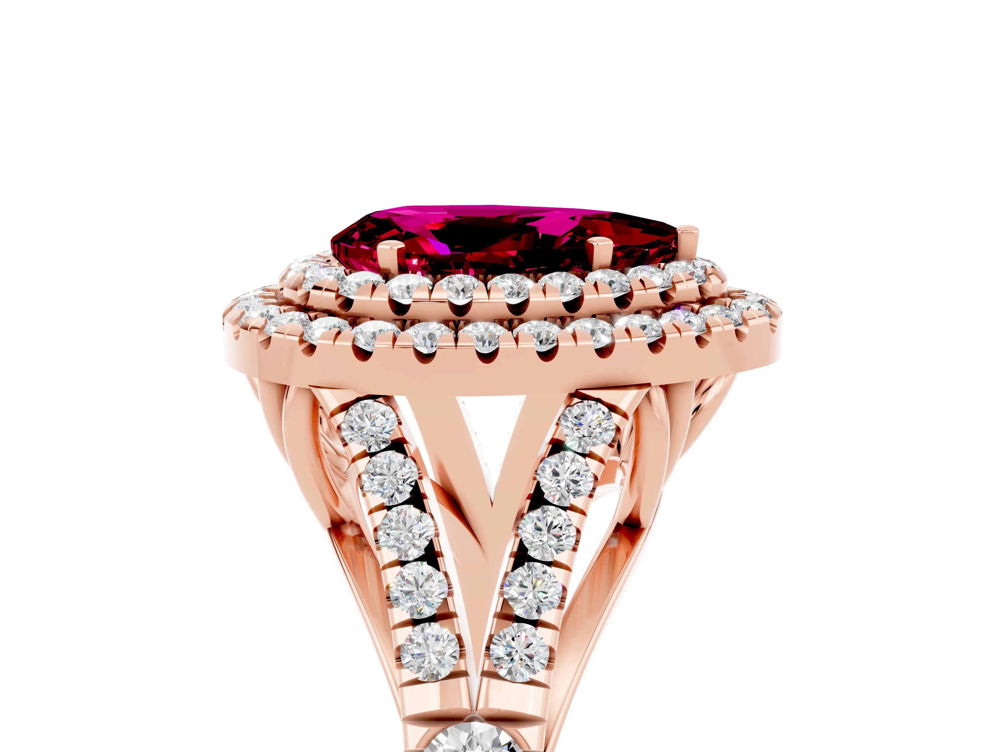 Rose gold Pear Cut Garnet Pavé Split Shank Double Halo Engagement Ring_5