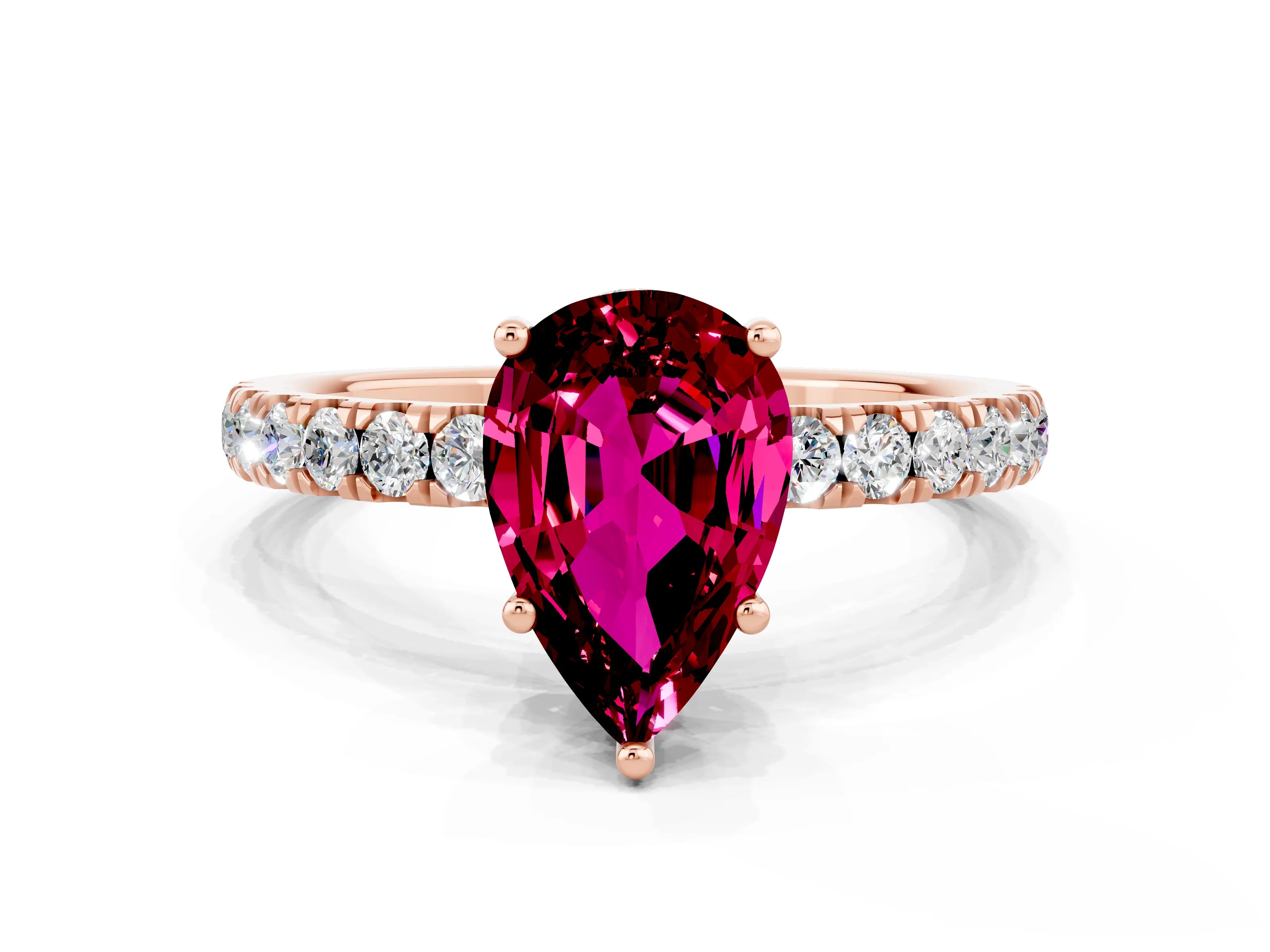 Rose gold Pear Cut Garnet Pave Band Solitaire Ring with Four-Prong Setting_24