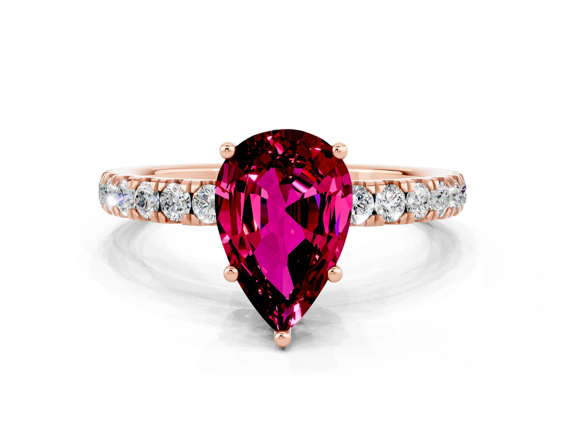 Rose gold Pear Cut Garnet Pave Band Solitaire Ring with Four-Prong Setting_24