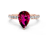 Rose gold Pear Cut Garnet Pave Band Solitaire Ring with Four-Prong Setting_24