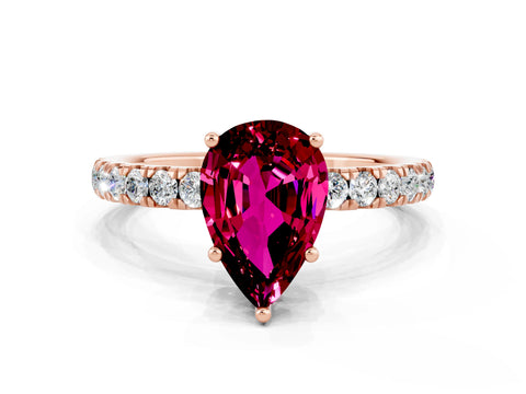 Rose gold Pear Cut Garnet Pave Band Solitaire Ring with Four-Prong Setting_24