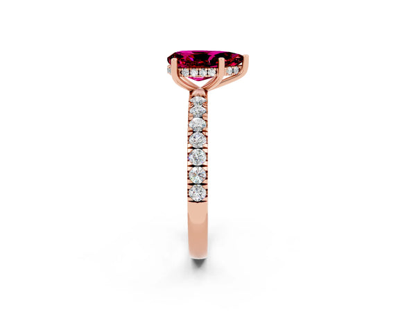 Rose gold Pear Cut Garnet Pave Band Solitaire Ring with Round  and Prong Setting