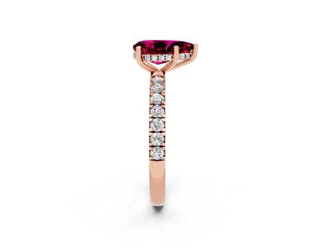 Rose gold Pear Cut Garnet Pave Band Solitaire Ring with Four-Prong Setting_26