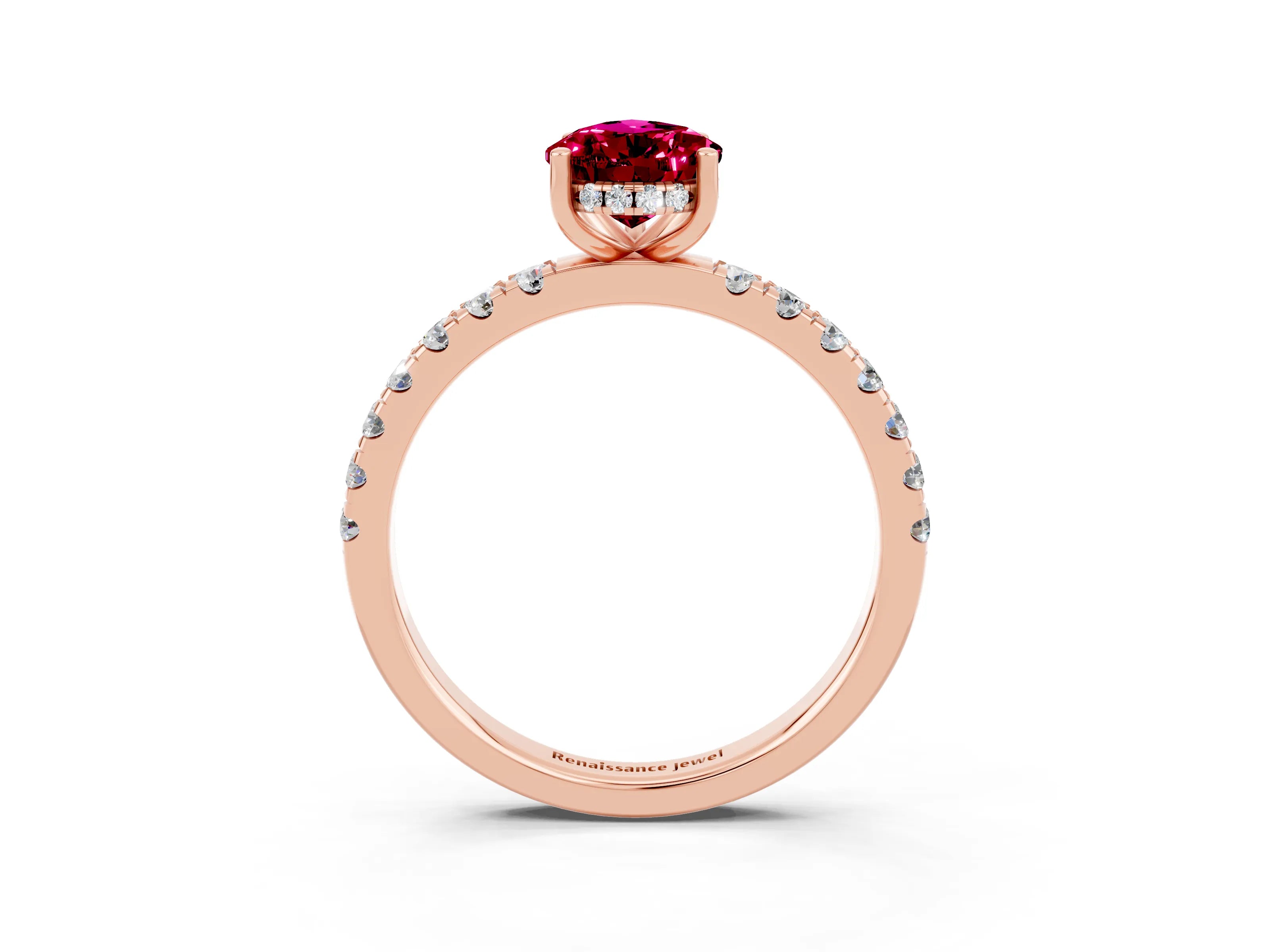 Rose gold Pear Cut Garnet Pave Band Solitaire Ring with Four-Prong Setting_27