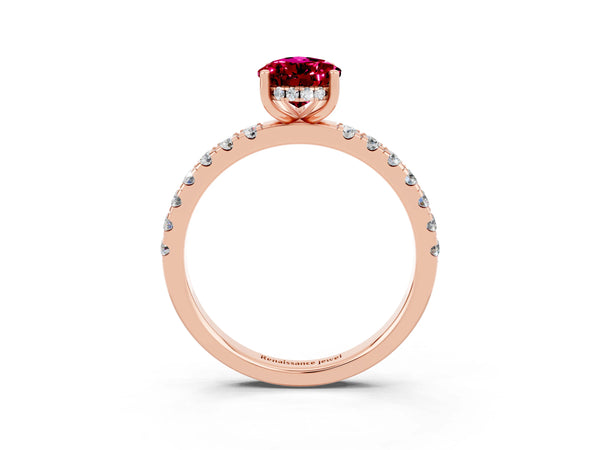 Rose gold Pear Cut Garnet Pave Band Solitaire Ring with Round  and Prong Setting