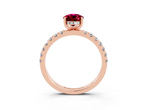 Rose gold Pear Cut Garnet Pave Band Solitaire Ring with Four-Prong Setting_27