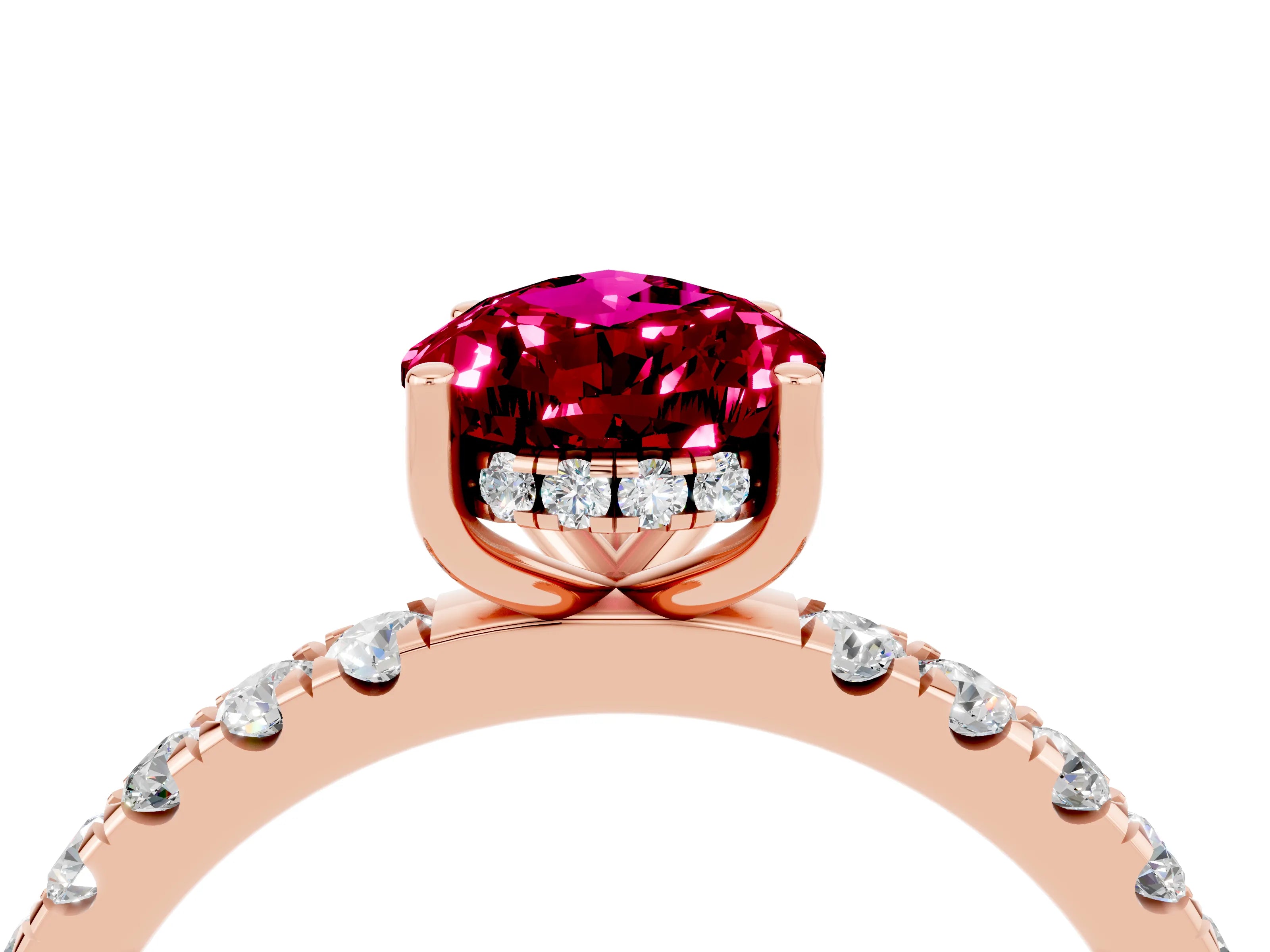 Rose gold Pear Cut Garnet Pave Band Solitaire Ring with Four-Prong Setting_28