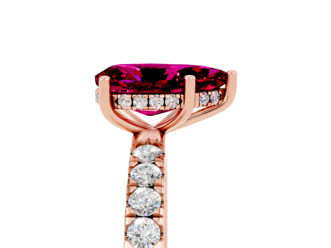 Rose gold Pear Cut Garnet Pave Band Solitaire Ring with Four-Prong Setting_29