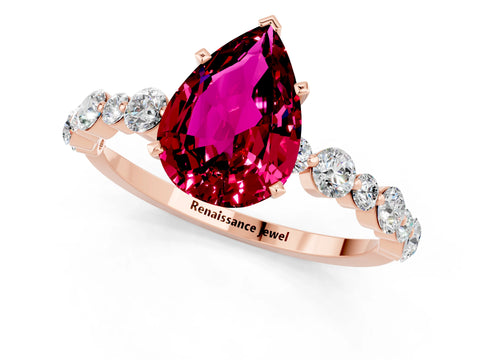 Rose gold Pear Cut Garnet Prong Set Engagement Ring with Pavé Band_1