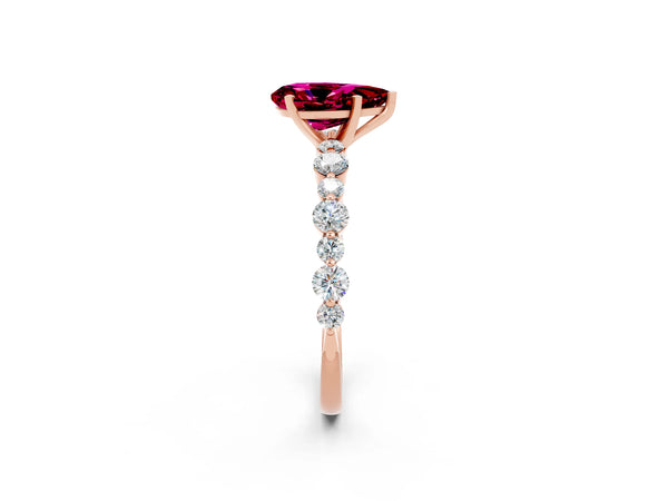 Rose gold Pear Cut Garnet Prong Set Engagement Ring with Pavé Band
