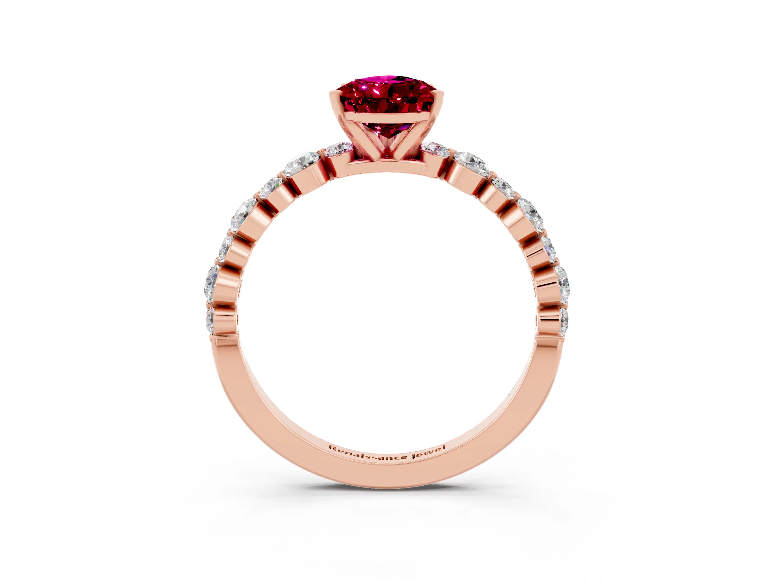 Rose gold Pear Cut Garnet Prong Set Engagement Ring with Pavé Band_3