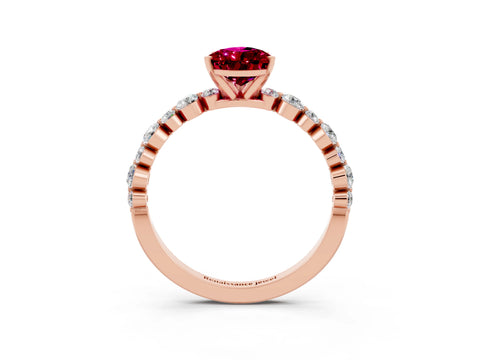 Rose gold Pear Cut Garnet Prong Set Engagement Ring with Pavé Band_3