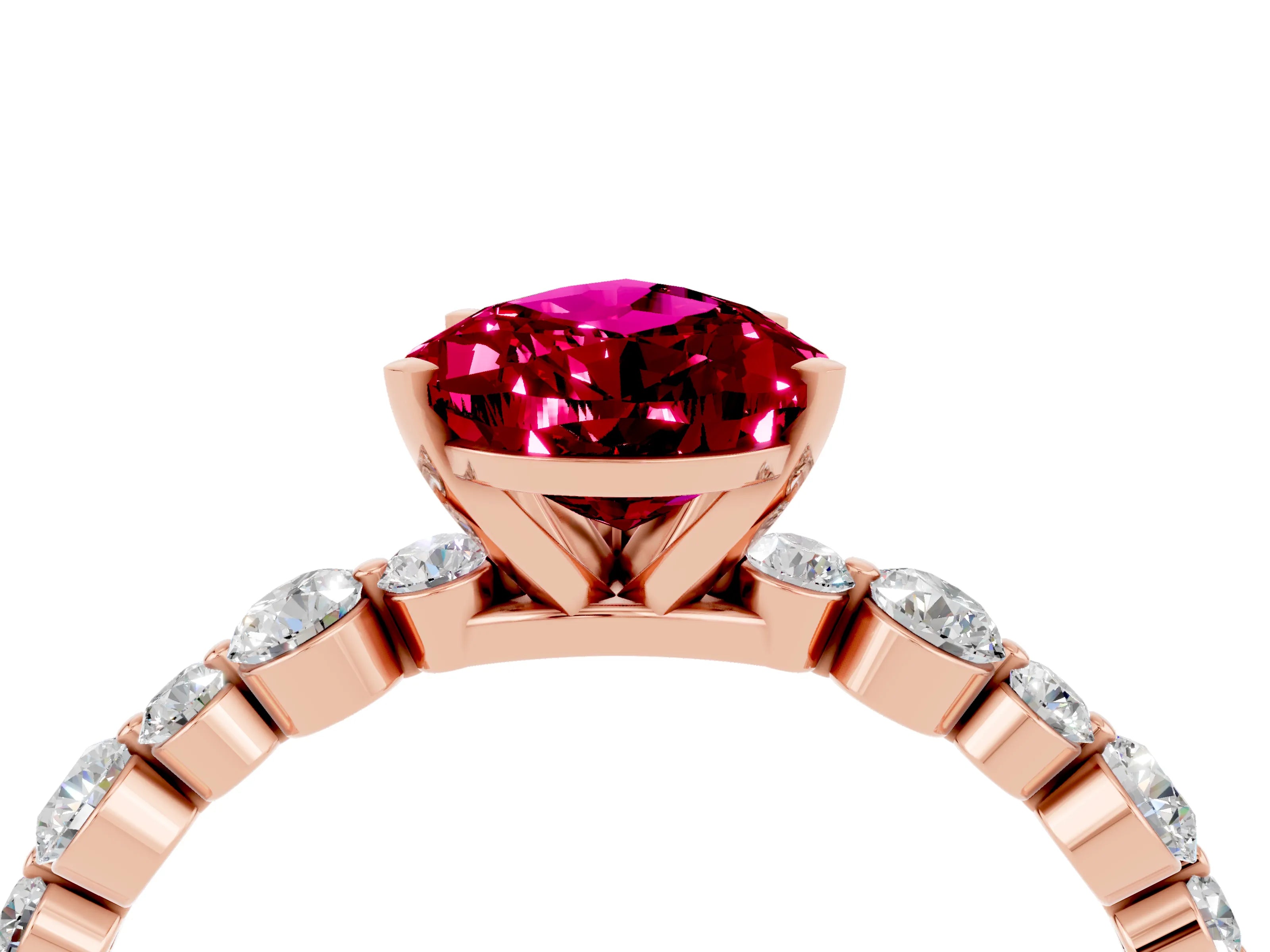 Rose gold Pear Cut Garnet Prong Set Engagement Ring with Pavé Band_4