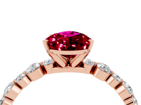 Rose gold Pear Cut Garnet Prong Set Engagement Ring with Pavé Band_4
