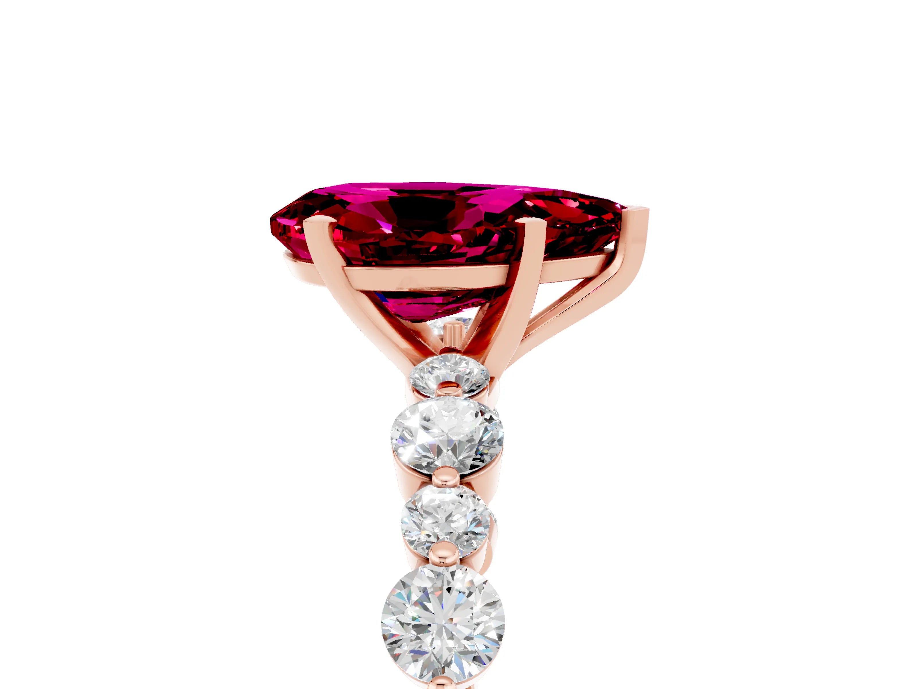 Rose gold Pear Cut Garnet Prong Set Engagement Ring with Pavé Band_5