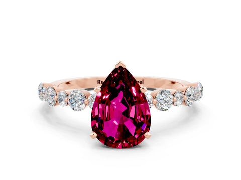 Rose gold Pear Cut Garnet Prong Set Engagement Ring with Pavé Band