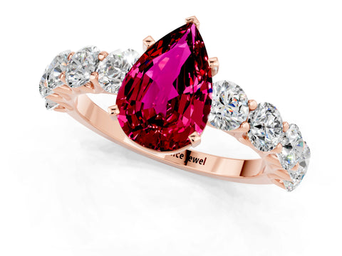 Rose gold Pear Cut Garnet Prong Setting with Side Stones on a Pave Band_1