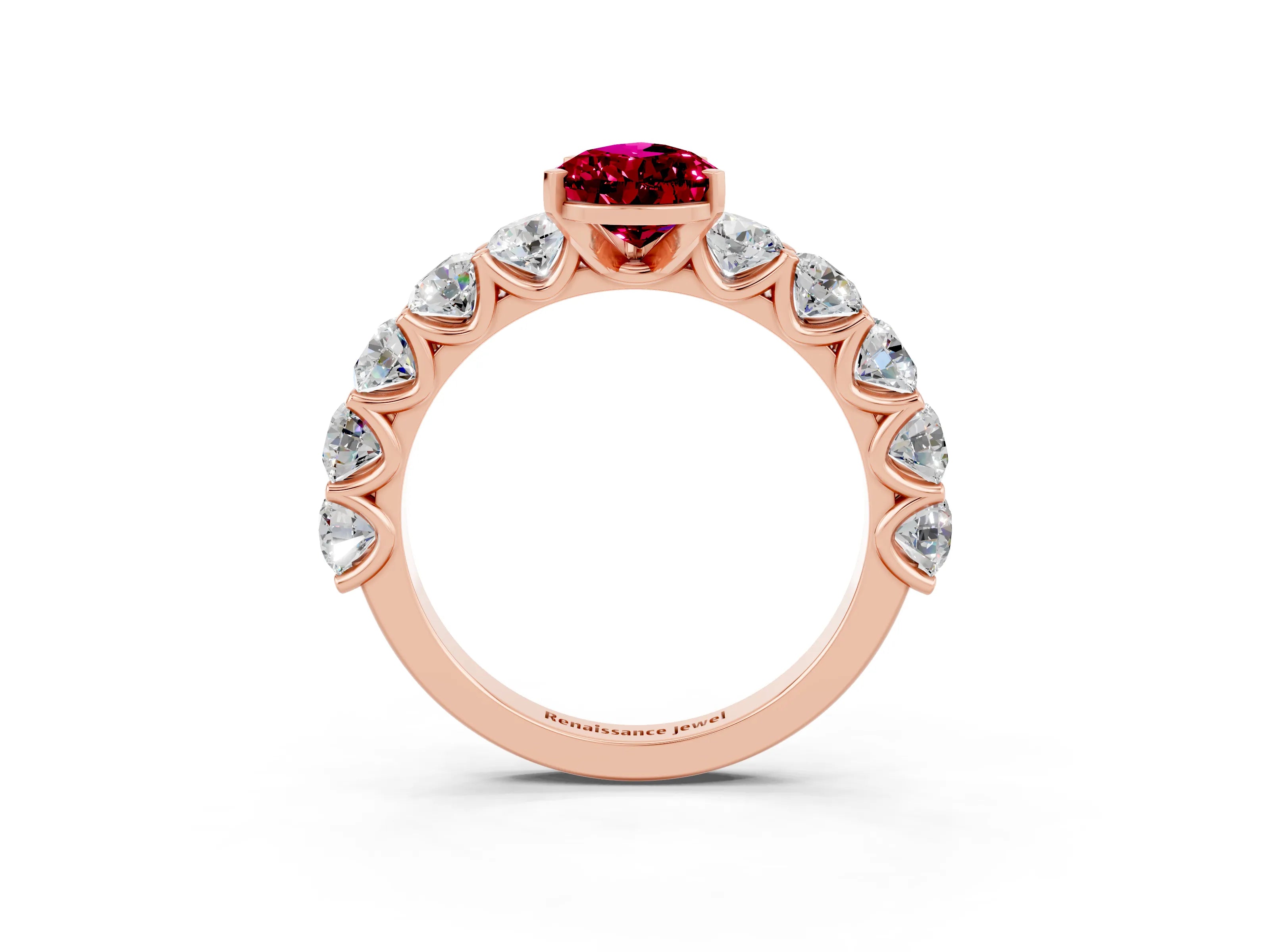 Rose gold Pear Cut Garnet Prong Setting with Side Stones on a Pave Band_3
