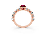 Rose gold Pear Cut Garnet Prong Setting with Side Stones on a Pave Band_3