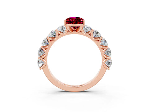 Rose gold Pear Cut Garnet Prong Setting with Side Stones on a Pave Band_3