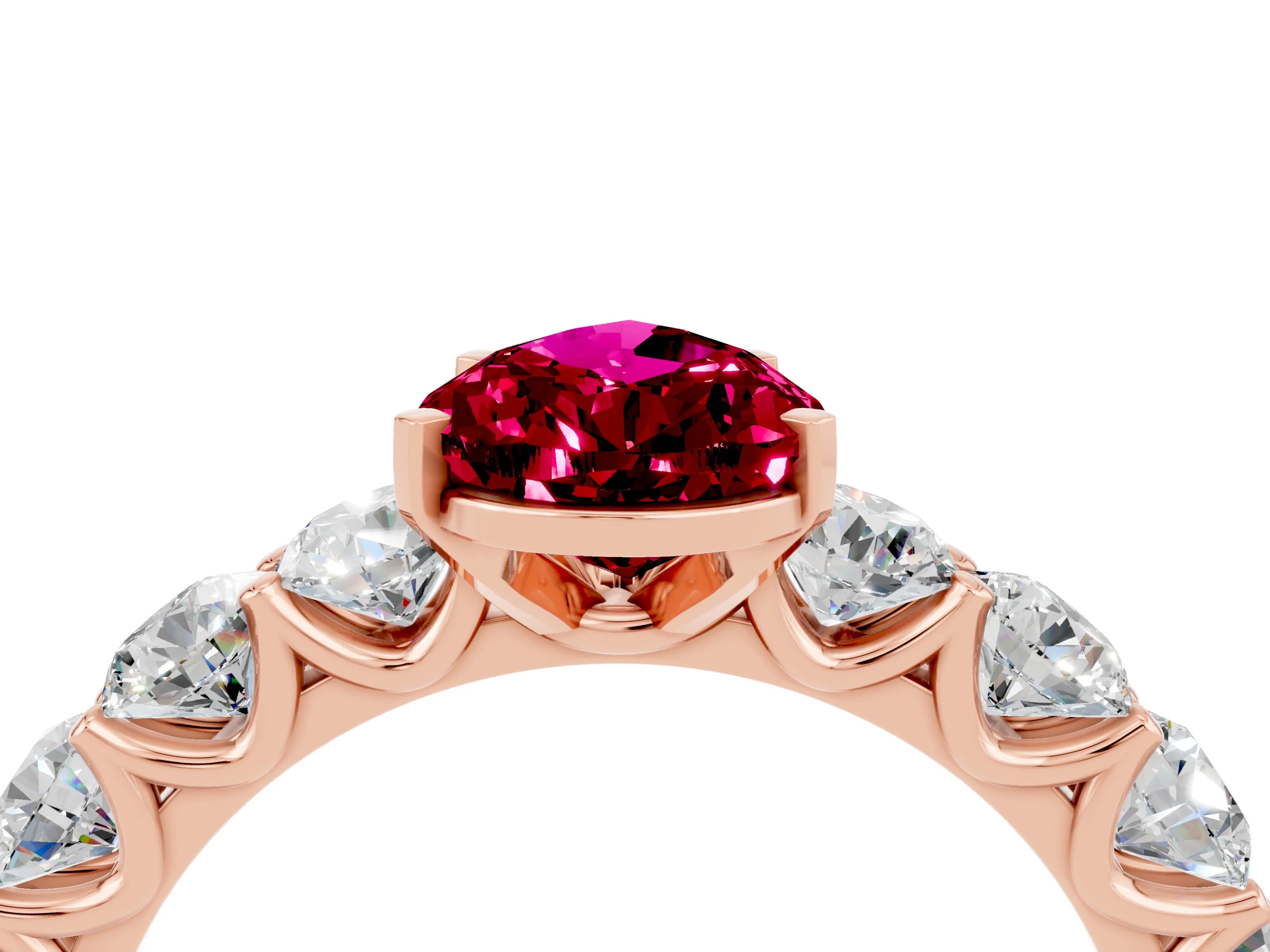 Rose gold Pear Cut Garnet Prong Setting with Side Stones on a Pave Band_4
